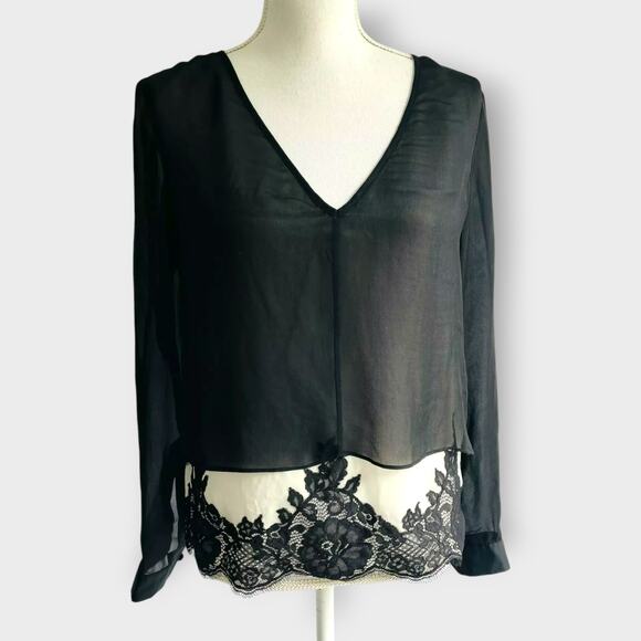 Robert Rodriguez Blouse 100% Silk Peasant Top V Neck Long Sleeve Black Size 6 - Picture 2 of 10